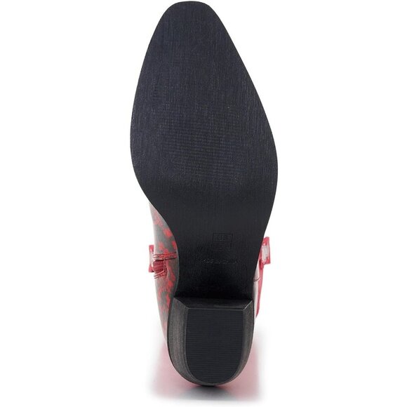 Women's Red Western Side Zipper And Snakeskin Embossed Leather Cowgirl Boots - Picture 7 of 7